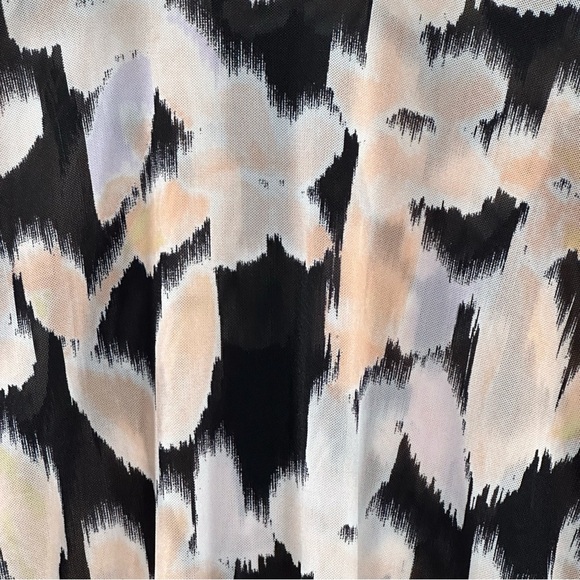 CABI Top Women Size L Black Peach Turtleneck Mesh Long Sleeve Sheer Floral Rayon - Picture 5 of 10